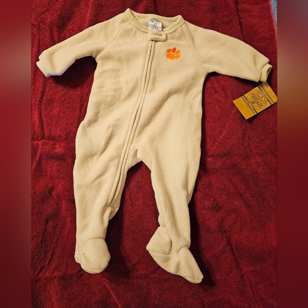 Cozy Cream Clemson Tigers Kids One Piece. Size:6-9M.